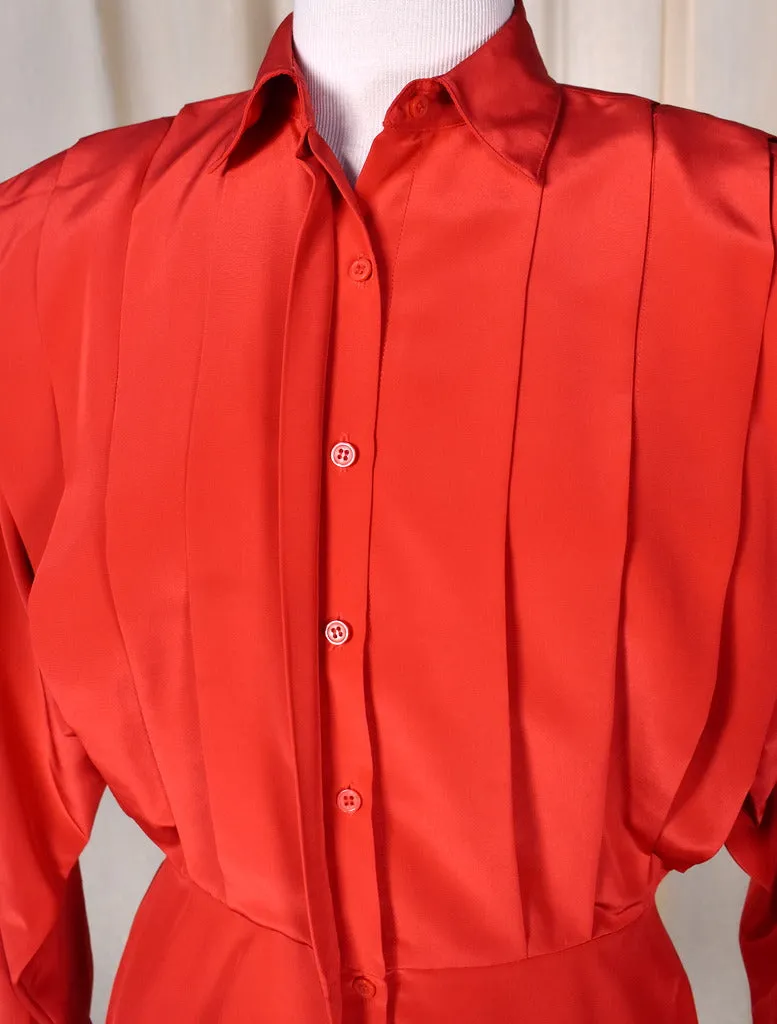 1940s Red Pleated Blouse