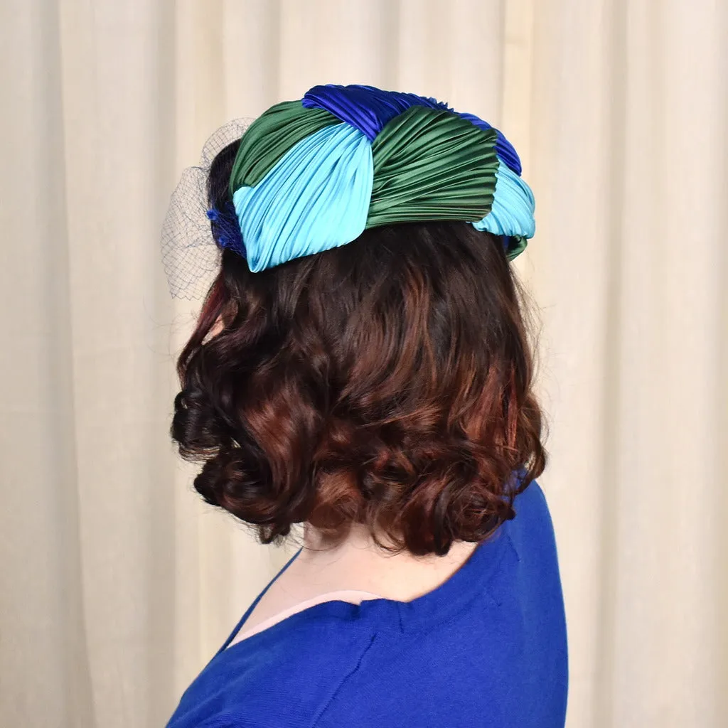 1950s Blue Pleated Leaves Hat