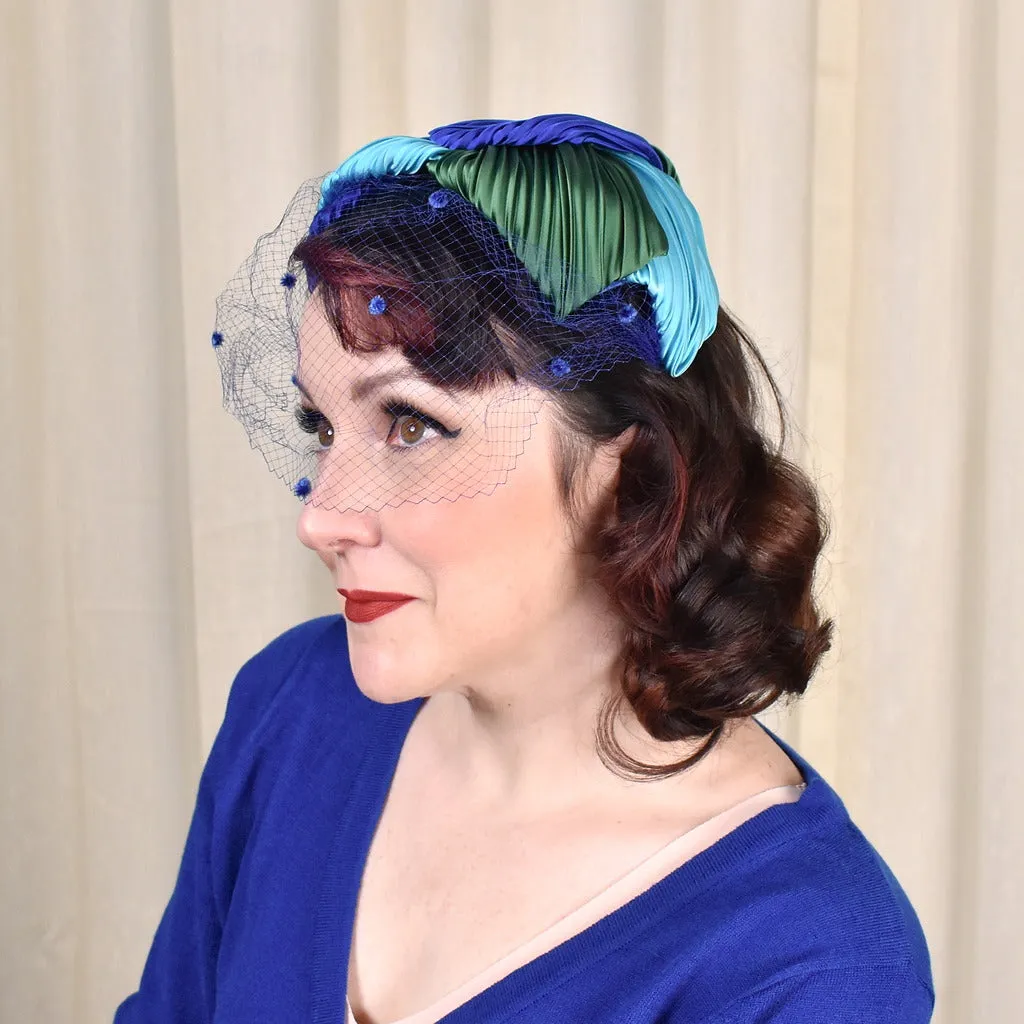 1950s Blue Pleated Leaves Hat