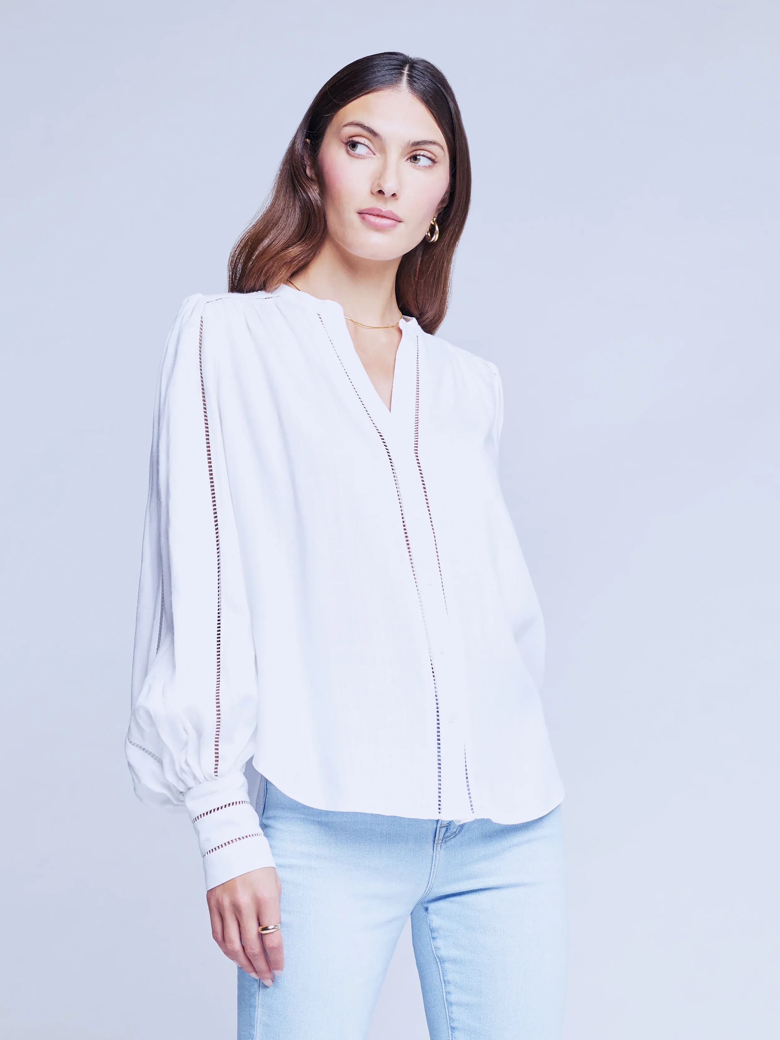 40527XVDw L'Agence Kiera Ladder Trim Blouse