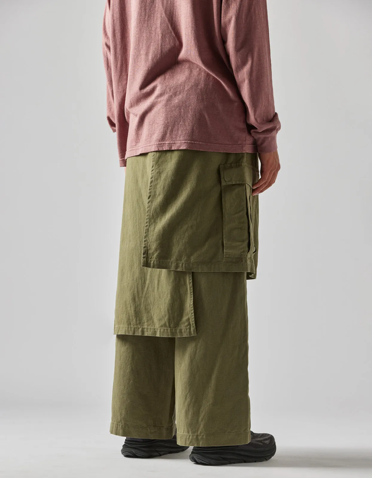 4588 Asym Cargo Hakama Pants Olive OG-107F