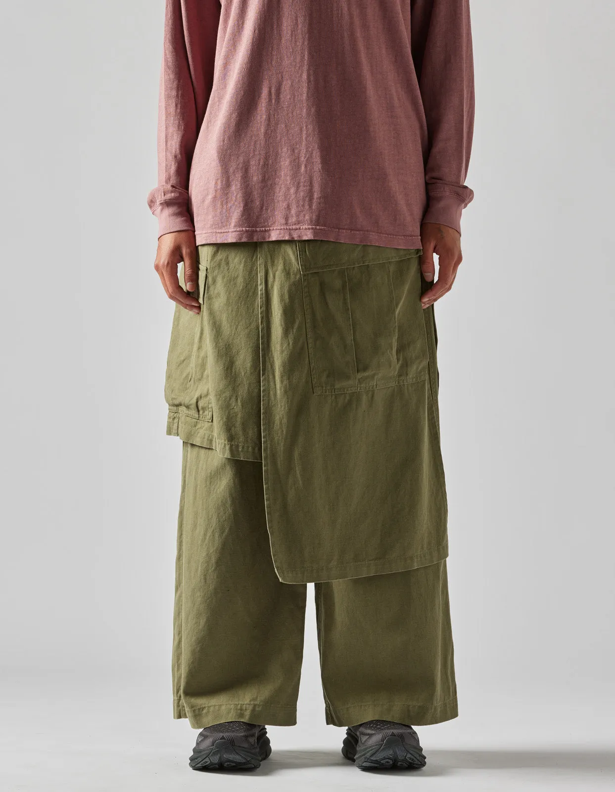 4588 Asym Cargo Hakama Pants Olive OG-107F