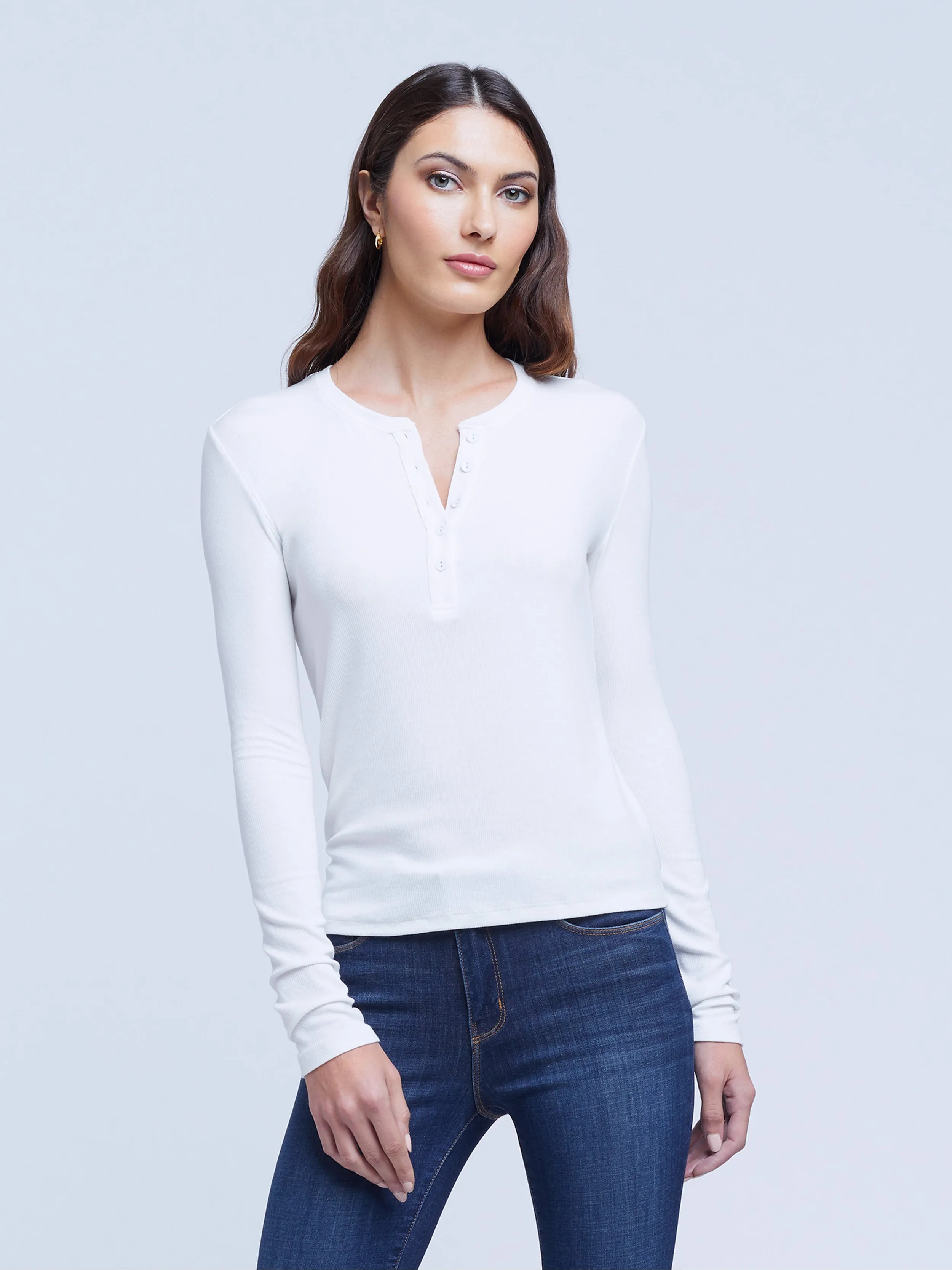 5641mmsW L'AGENCE Faith Long Sleeve Henley Tee