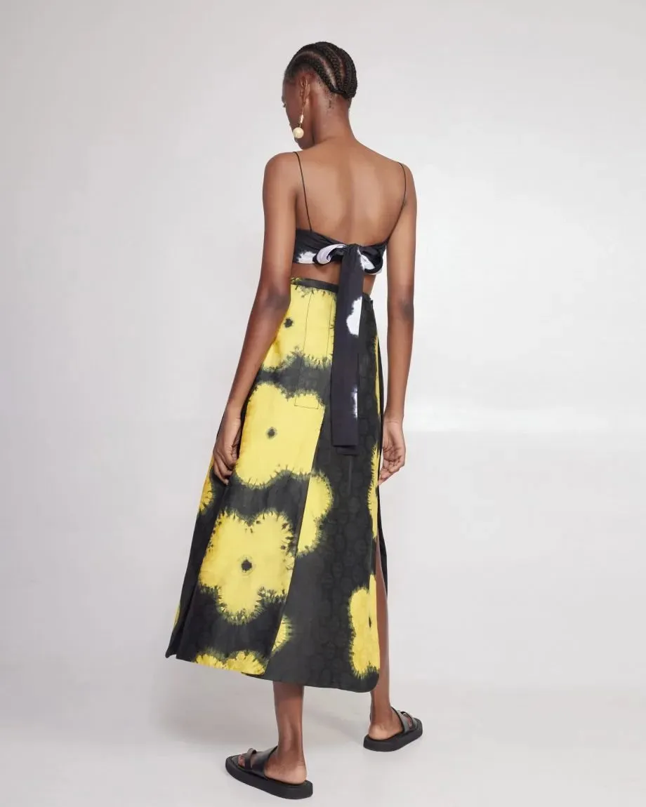 Abiola Olusola Black and yellow hand-dyed floral print Fure Skirt