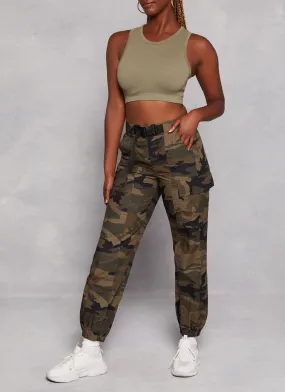 Almost Famous Camo Buckle Waist Cargo Pants