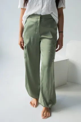 Anna Cargo Satin Pants | Light Olive