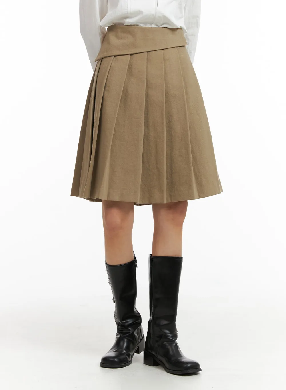 Asymmetrical Band Pleated Midi Skirt CJ410