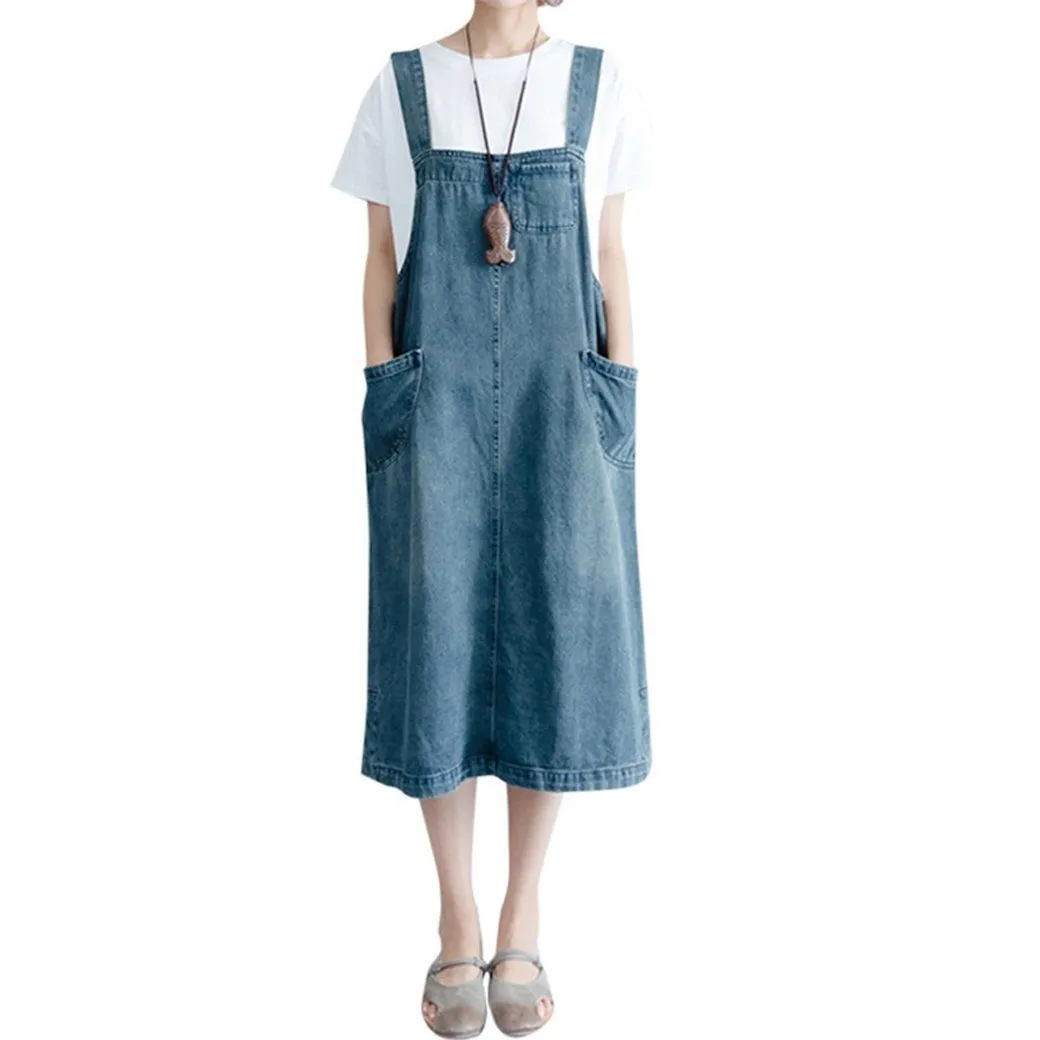 BABAKUD Solid Color Denim Casual Strap Skirt