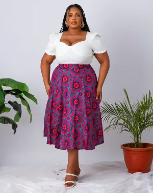 BACK IN STOCK: New in African Print Flare Midi Skirt - Yomi