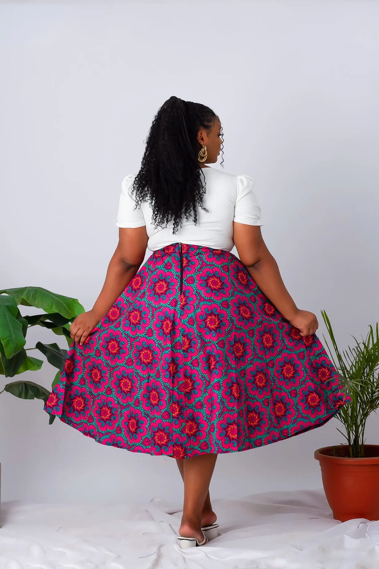 BACK IN STOCK: New in African Print Flare Midi Skirt - Yomi