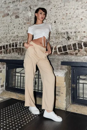 Beige Cargo Pants Relaxed Wide Leg