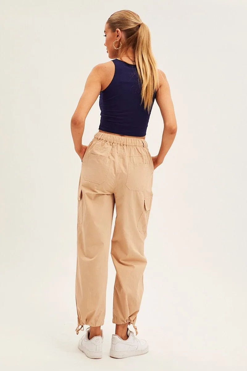 Beige Cargo Pants Relaxed Wide Leg