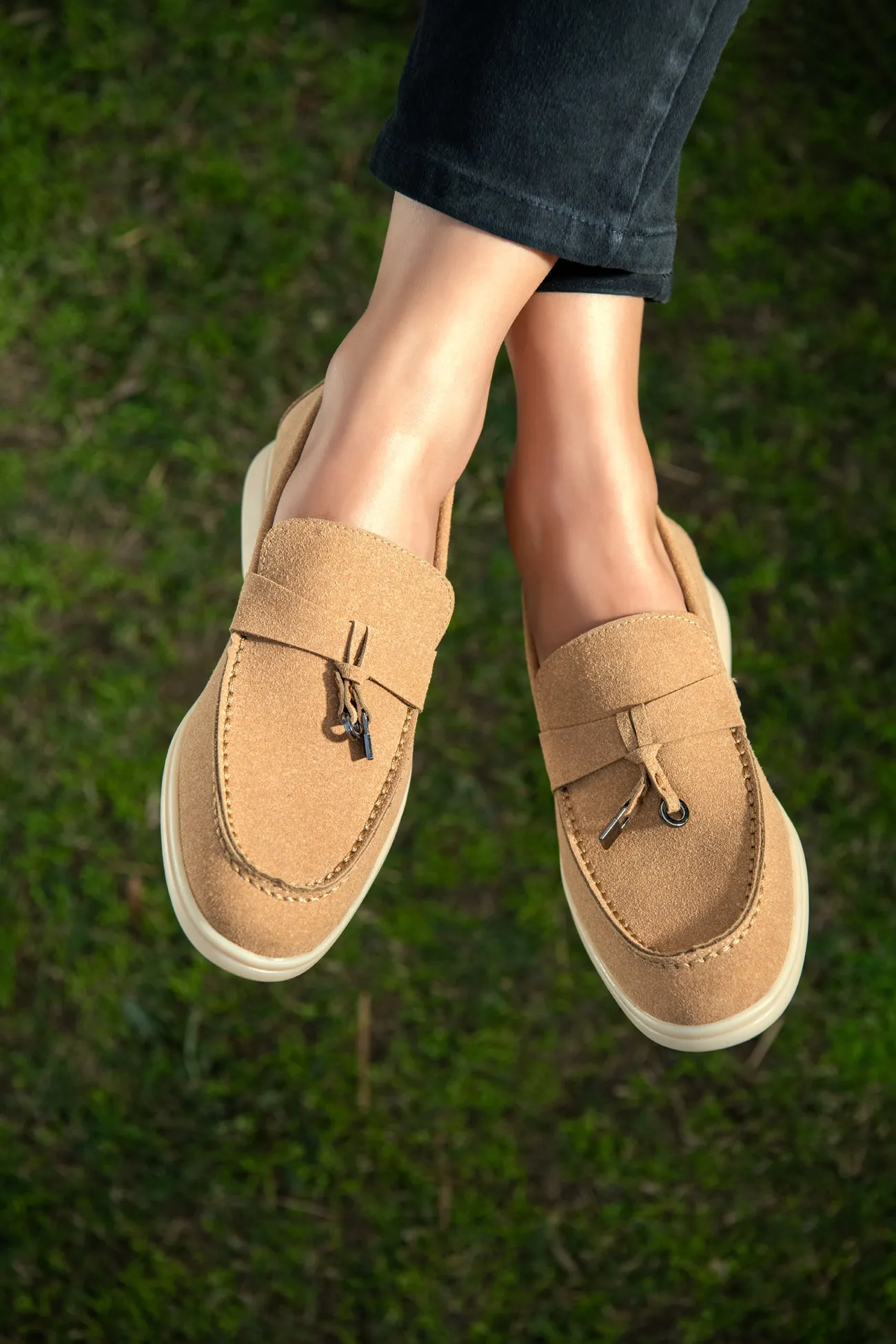 BEIGE SUEDE SOFT SLIP SUEDE LOAFERS