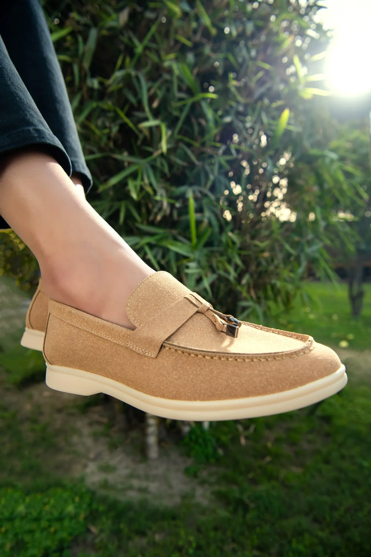 BEIGE SUEDE SOFT SLIP SUEDE LOAFERS