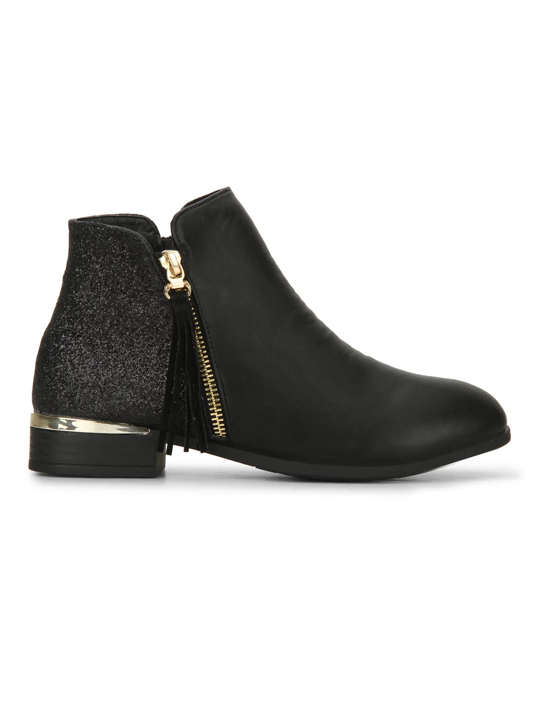 Black Glitter Micro Zipped Detail Ankle Boots