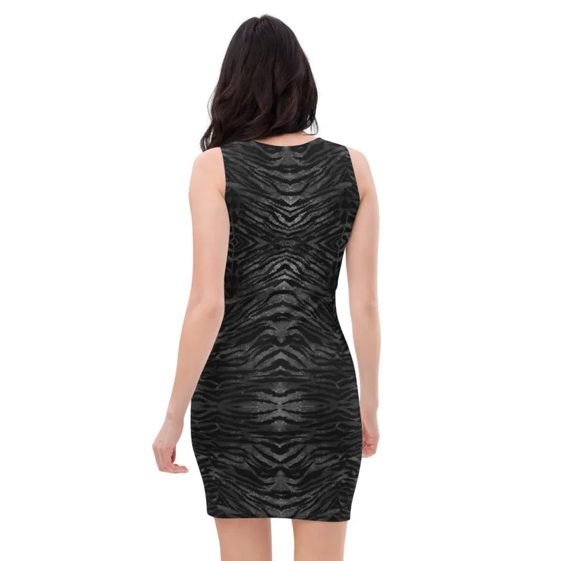 Black Tiger Stripe Print Dress, Wild Sexy Animal Print Women's Sexy Dress-Made in USA/EU