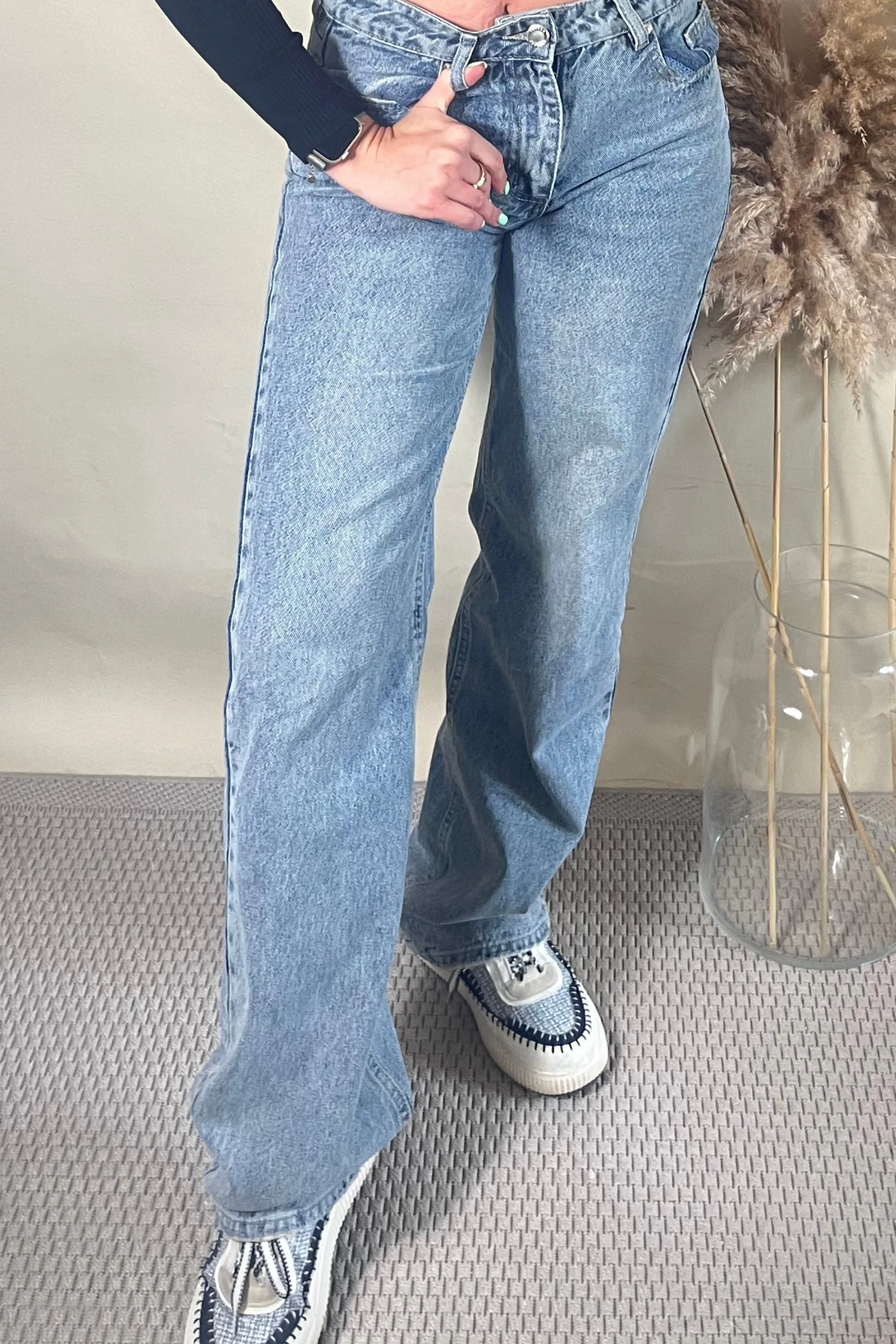 Blue Denim Mid Rise Flare Jeans