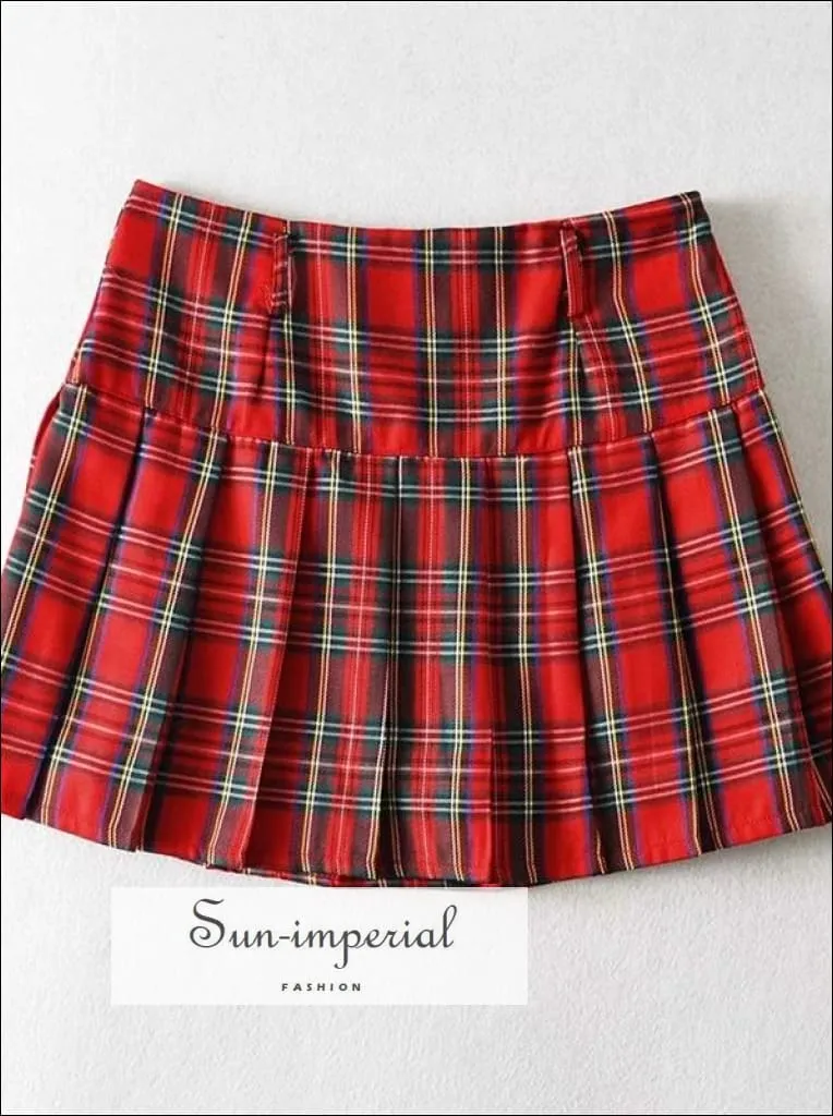 Blue High Waist Pleated Tennis Check Mini Skirt with Underpants