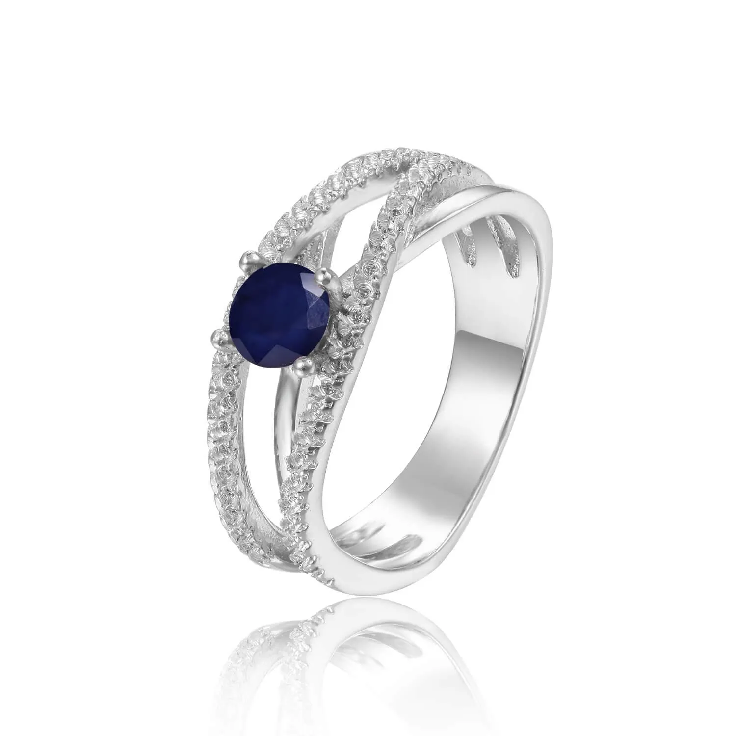 Blue Sapphire Split Band Fashion Ring