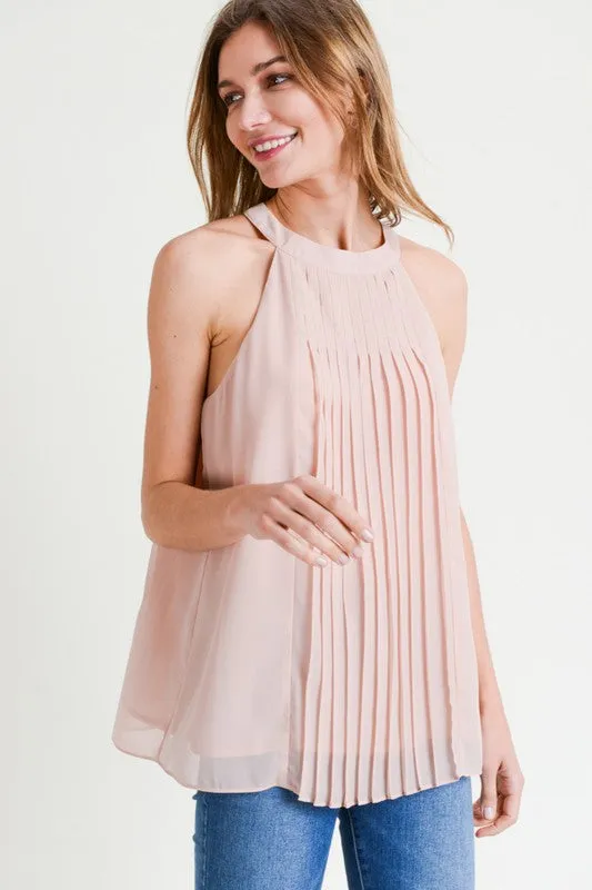 Blush High Neck Pleated Tank