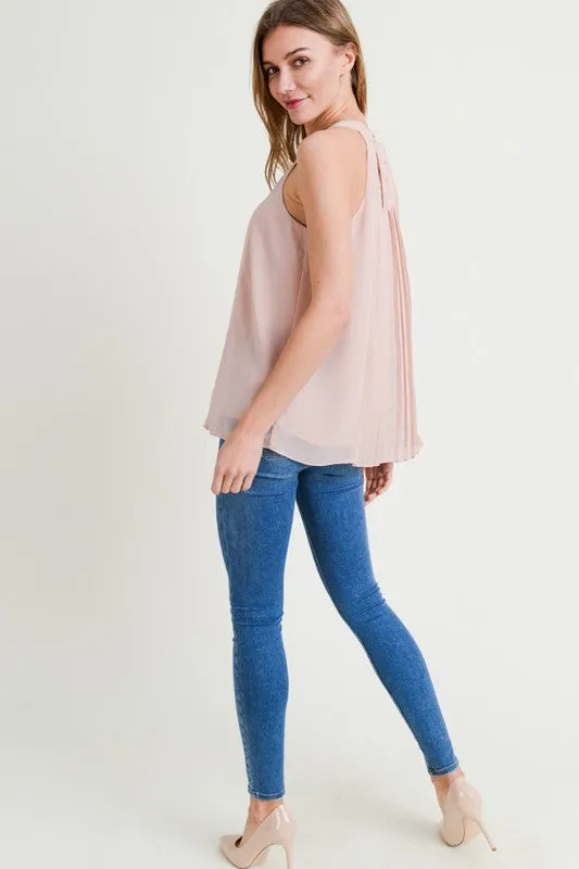 Blush High Neck Pleated Tank