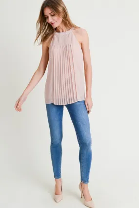 Blush High Neck Pleated Tank