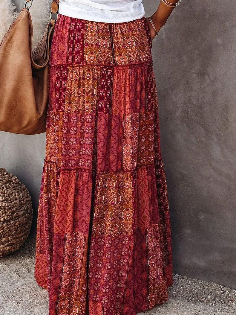 Bohemian 3-Piece Maxi Skirt, Tank Top, and Summer Hat Set