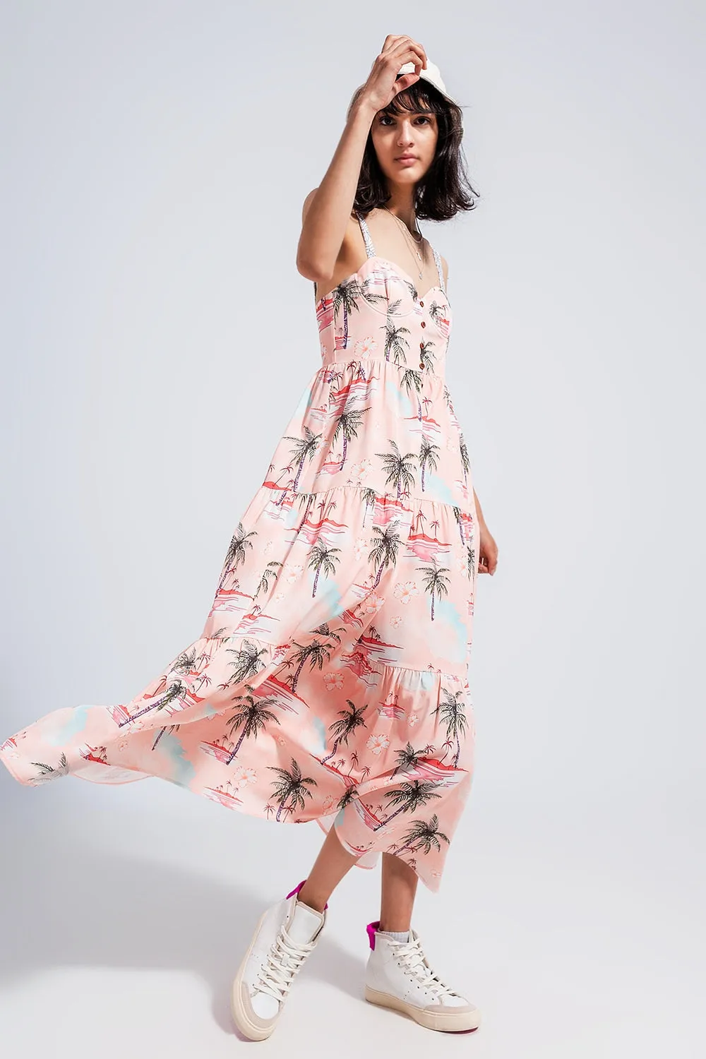 Cami Maxi Beach Dress in Natural Tropical Print