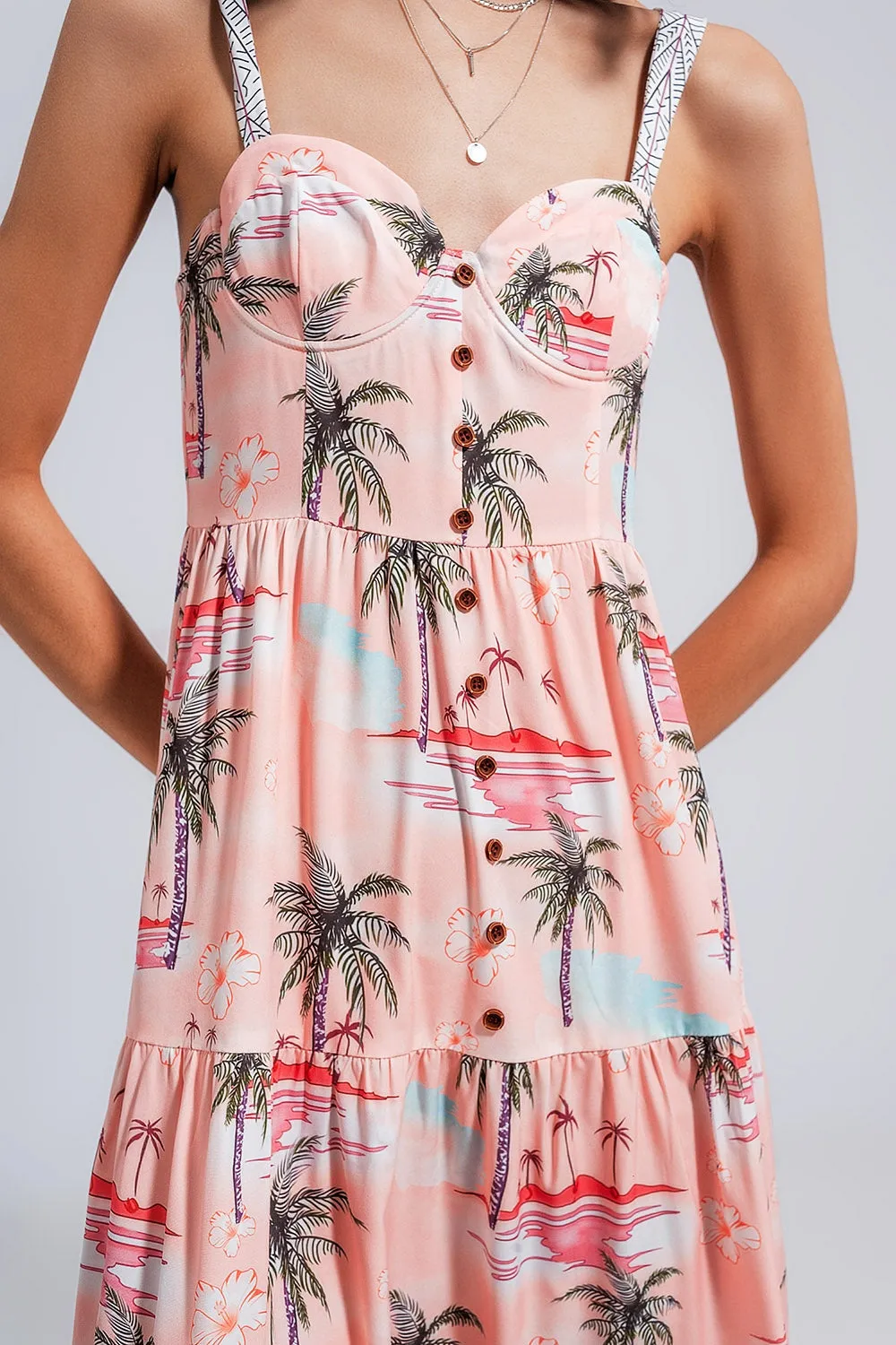 Cami Maxi Beach Dress in Natural Tropical Print