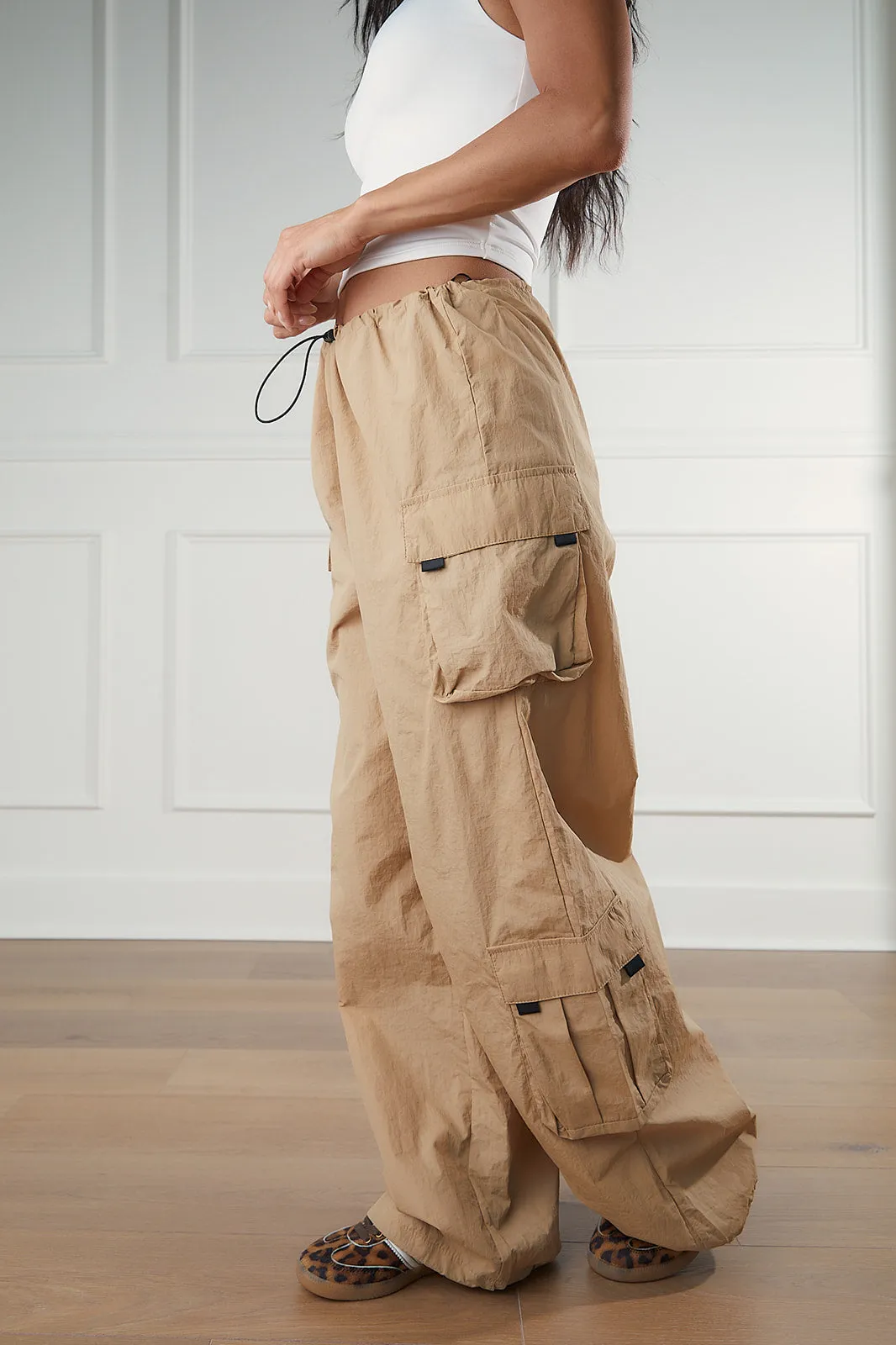 Cargo Parachute Pants in Khaki