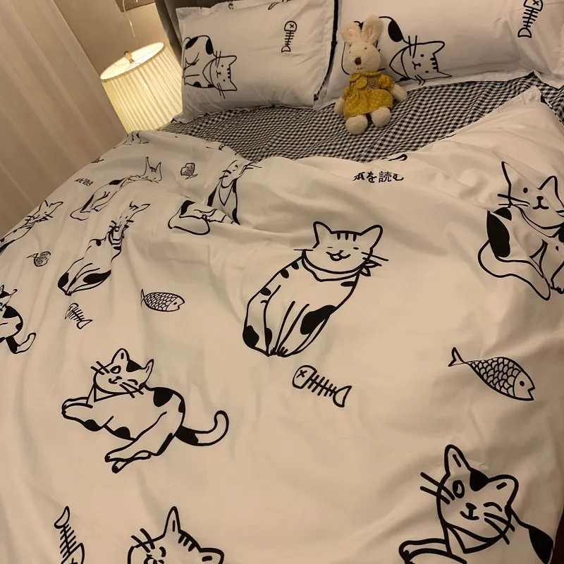 Cat Student Bed Sheet 4 Pieces AD11835