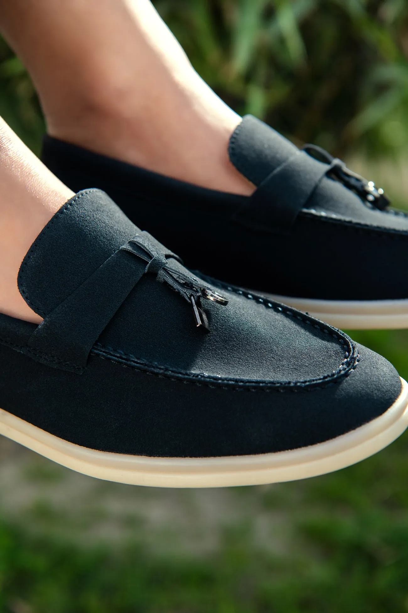 CHARCOAL GRAY SOFT SLIP SUEDE LOAFERS