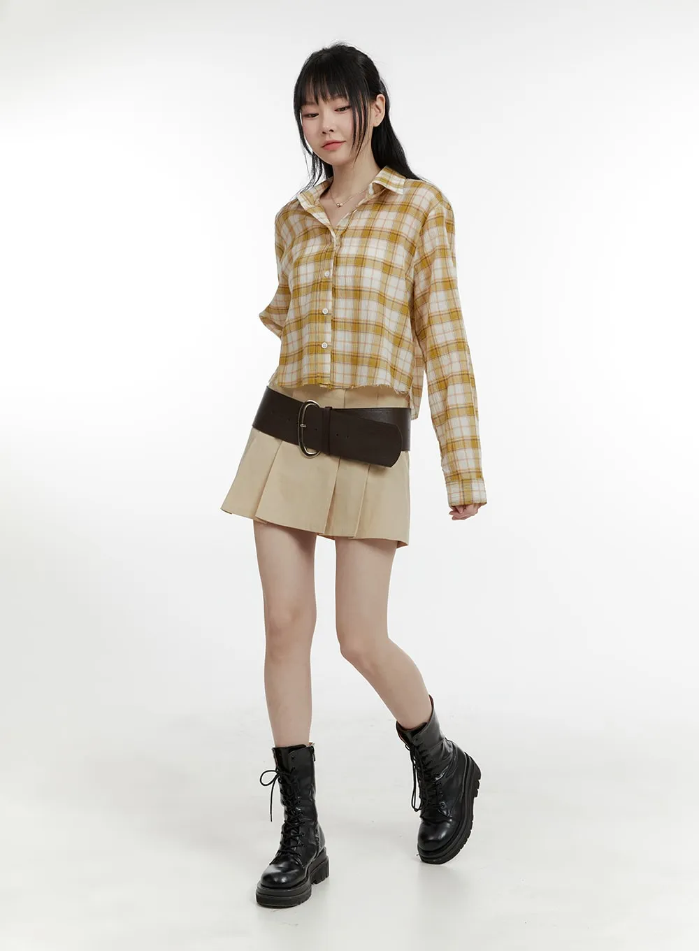 Checkered Cropped Blouse CA401