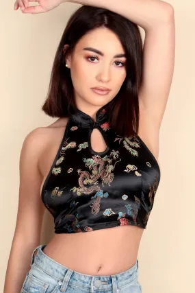 CHINA DOLL Black Halter Crop Top