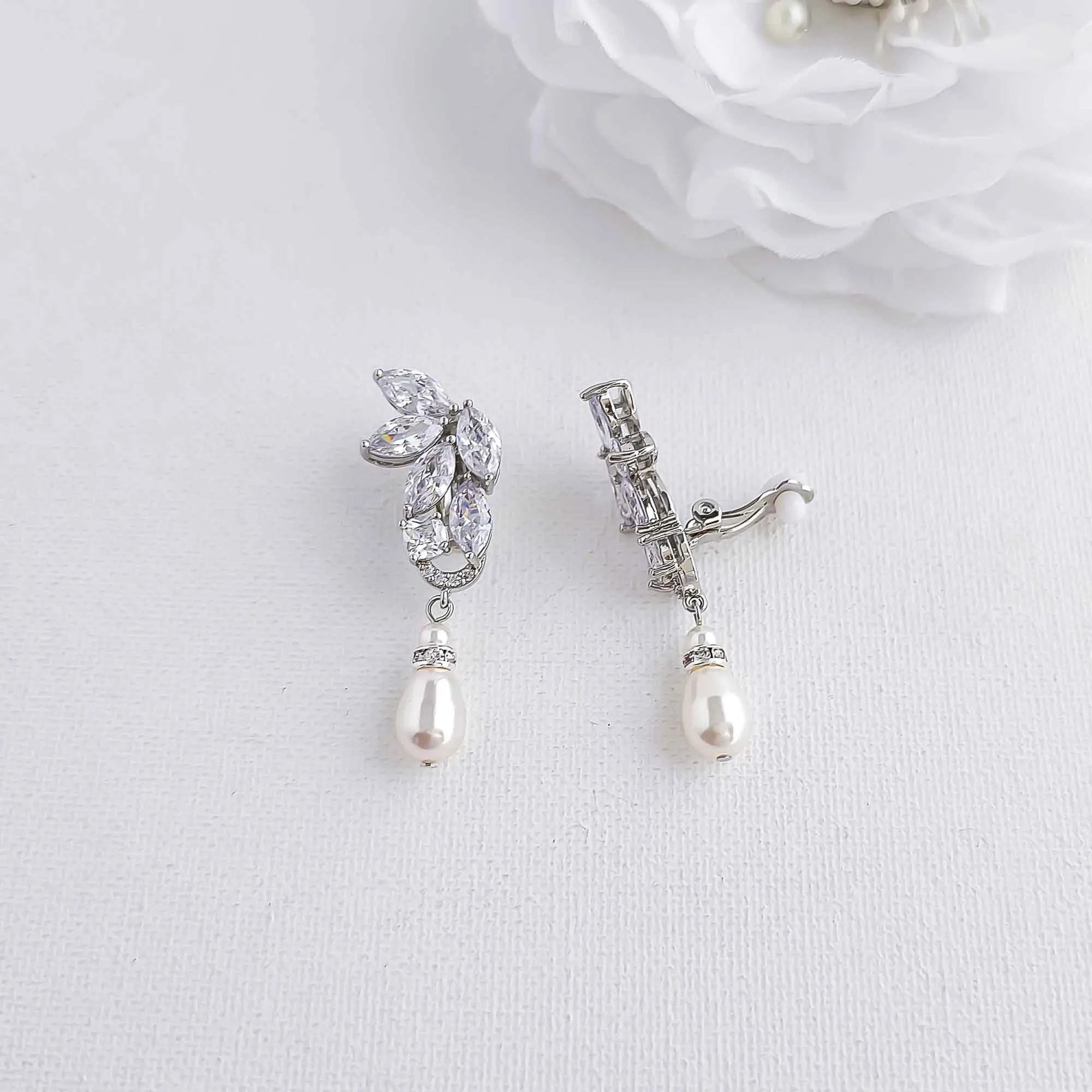 Clip On Pearl Drop Earrings-Talia