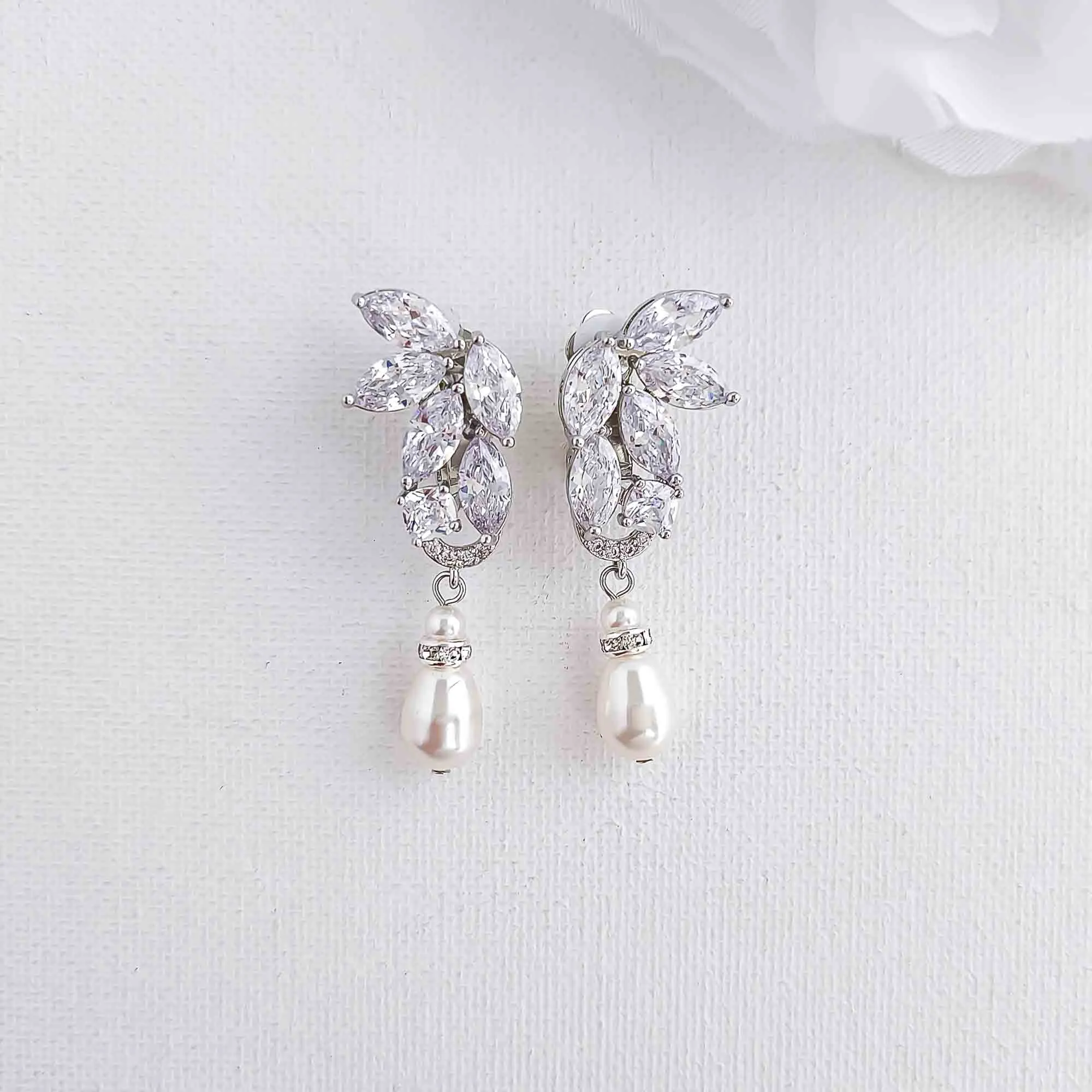 Clip On Pearl Drop Earrings-Talia