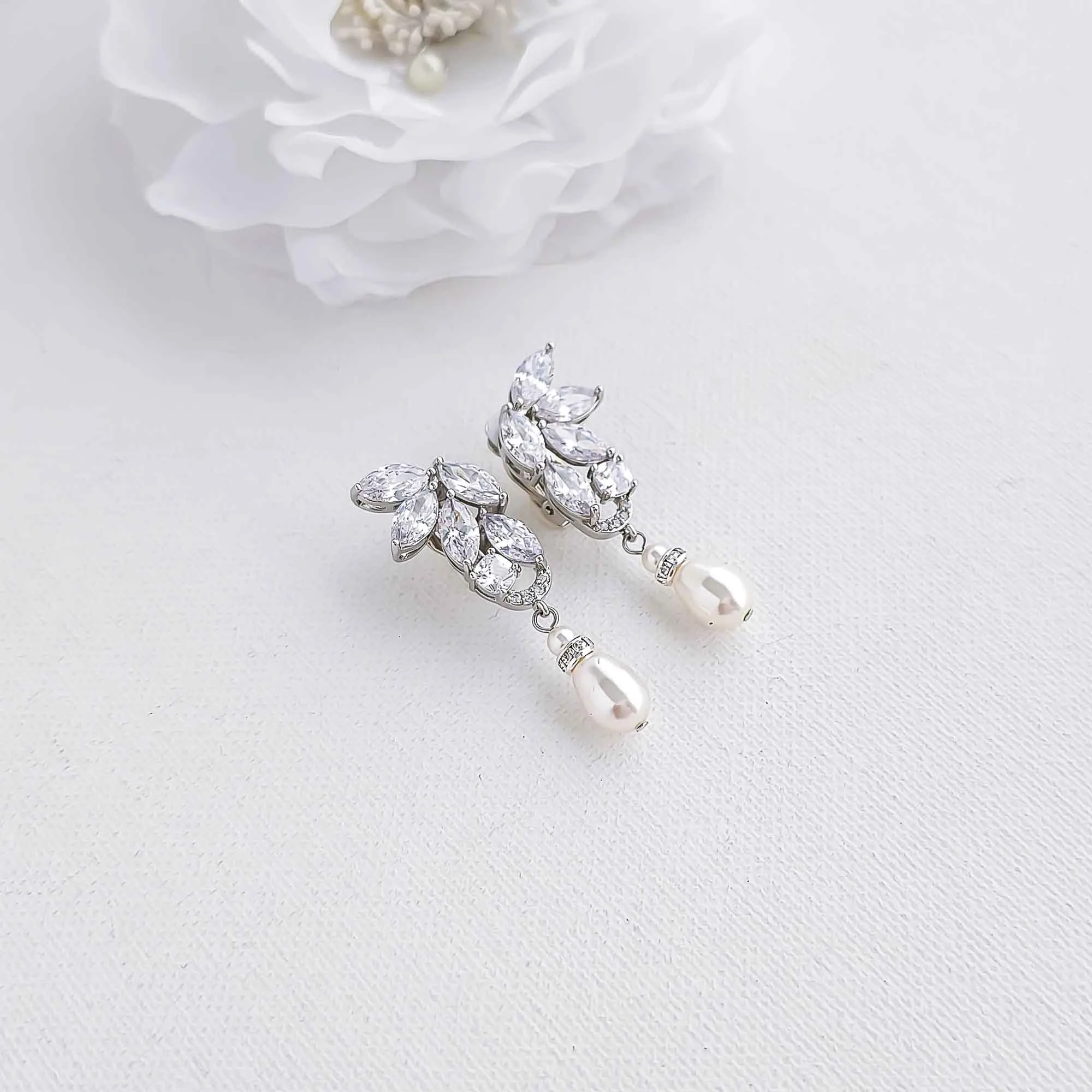 Clip On Pearl Drop Earrings-Talia