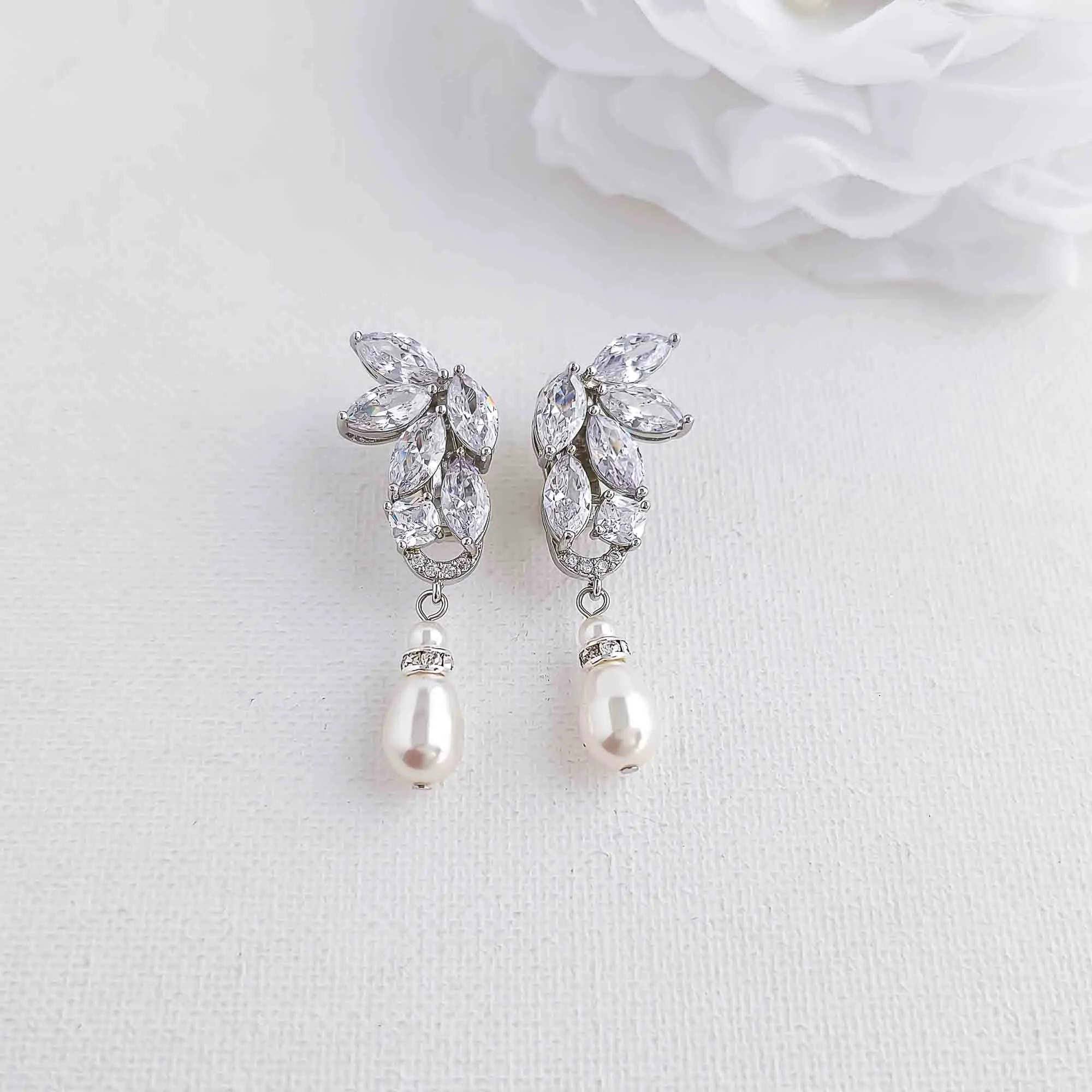 Clip On Pearl Drop Earrings-Talia