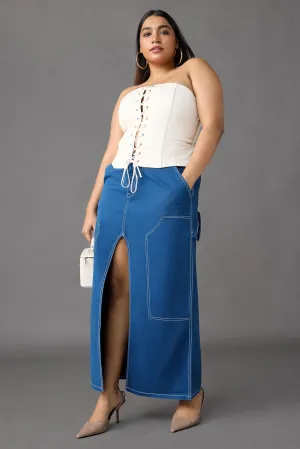 Coastal Cobalt Blue Front Slit Curvy Skirt