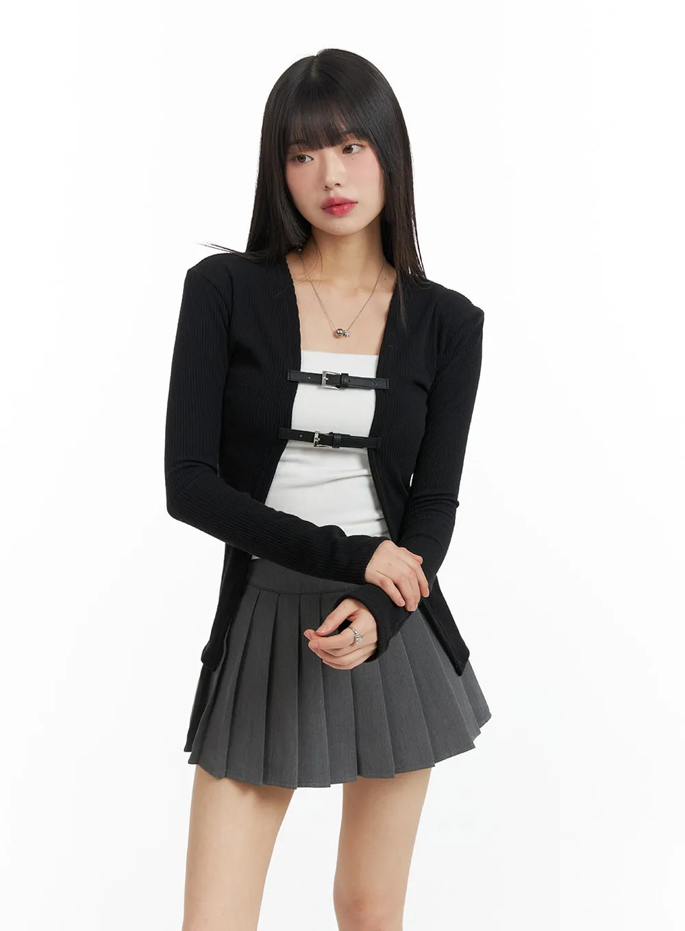 Collarless Buckle Cardigan CF420