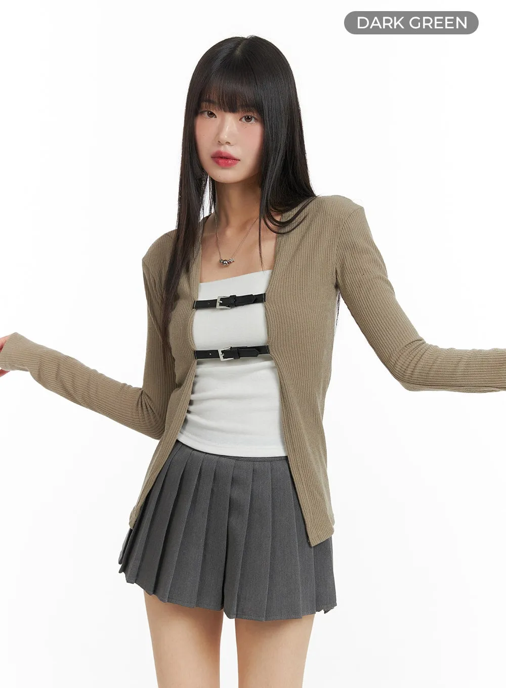 Collarless Buckle Cardigan CF420