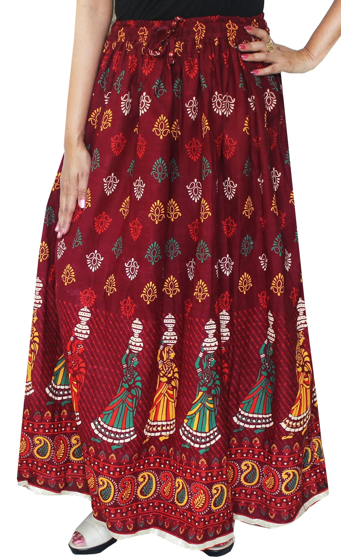 Cotton Printed Indian Long Skirt Maxi India Clothes (Maroon)