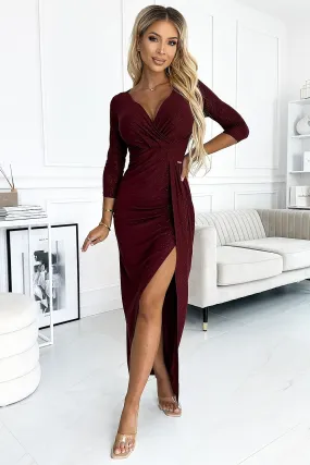 Dark Red Cocktail Glitter Maxi Dress