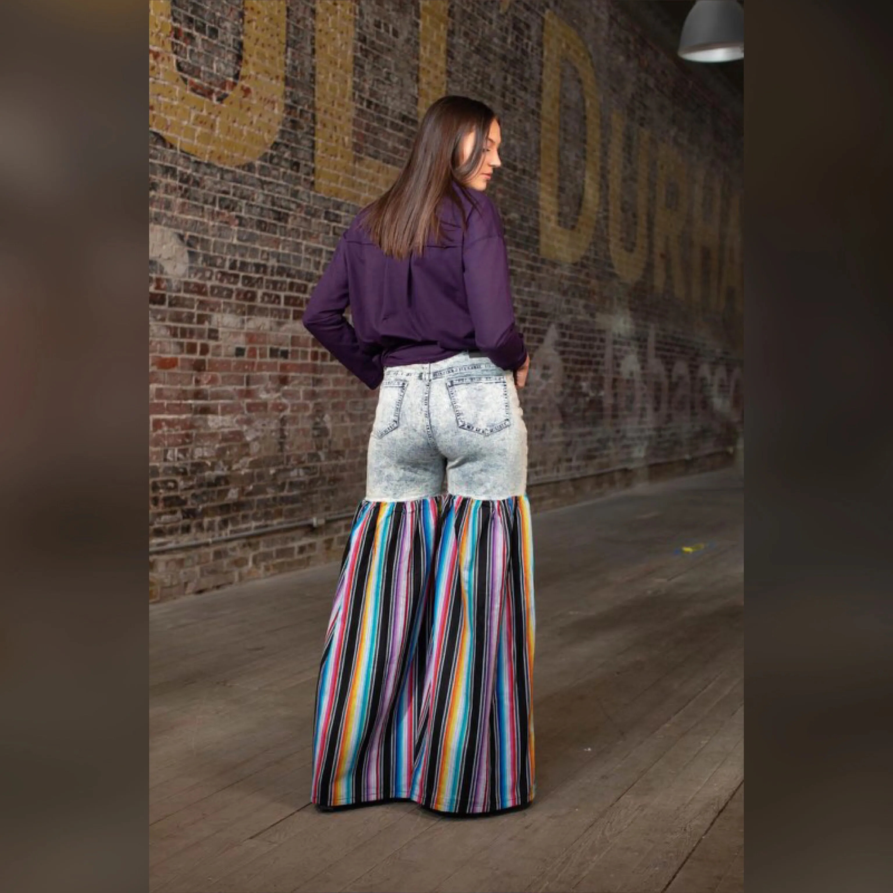 Distressed Light Denim Black Multi Color Palazzo Wide Leg Jeans