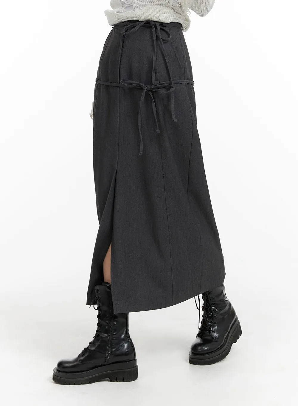 Drawstring Front Split Maxi Skirt CF420