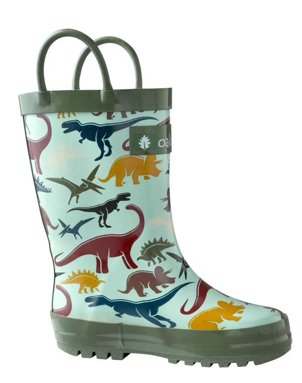 Earthy Dinosaurs Loop Handle Rubber Rain Boots