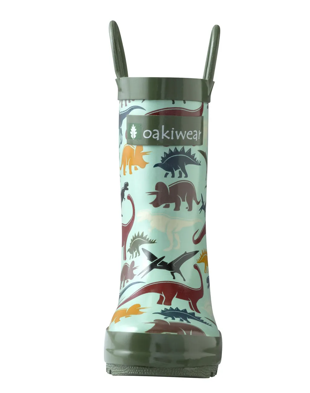 Earthy Dinosaurs Loop Handle Rubber Rain Boots