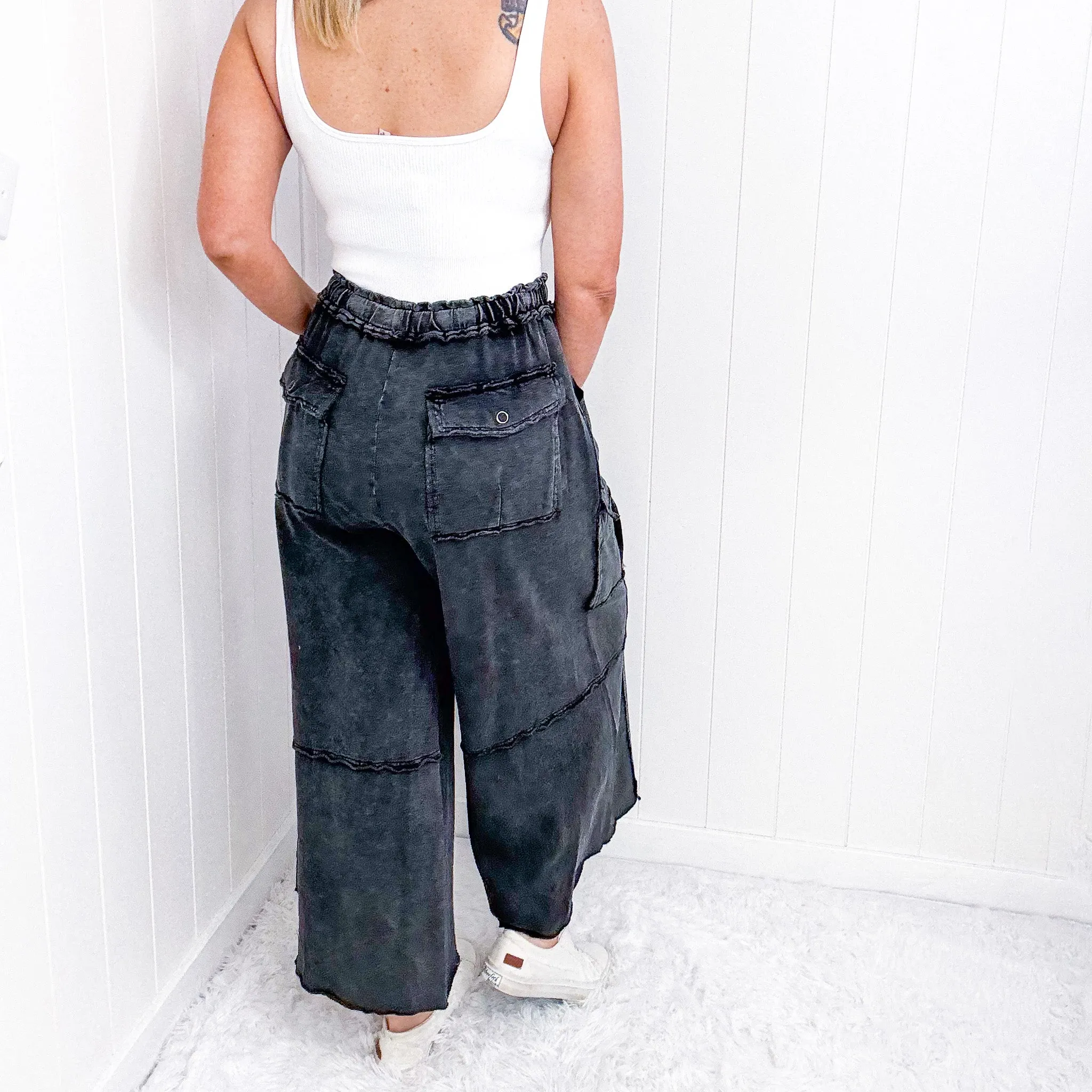 Feeling Good Cropped Relaxed Mineral Washed Wide Leg Cargo Pants in 8 Colors