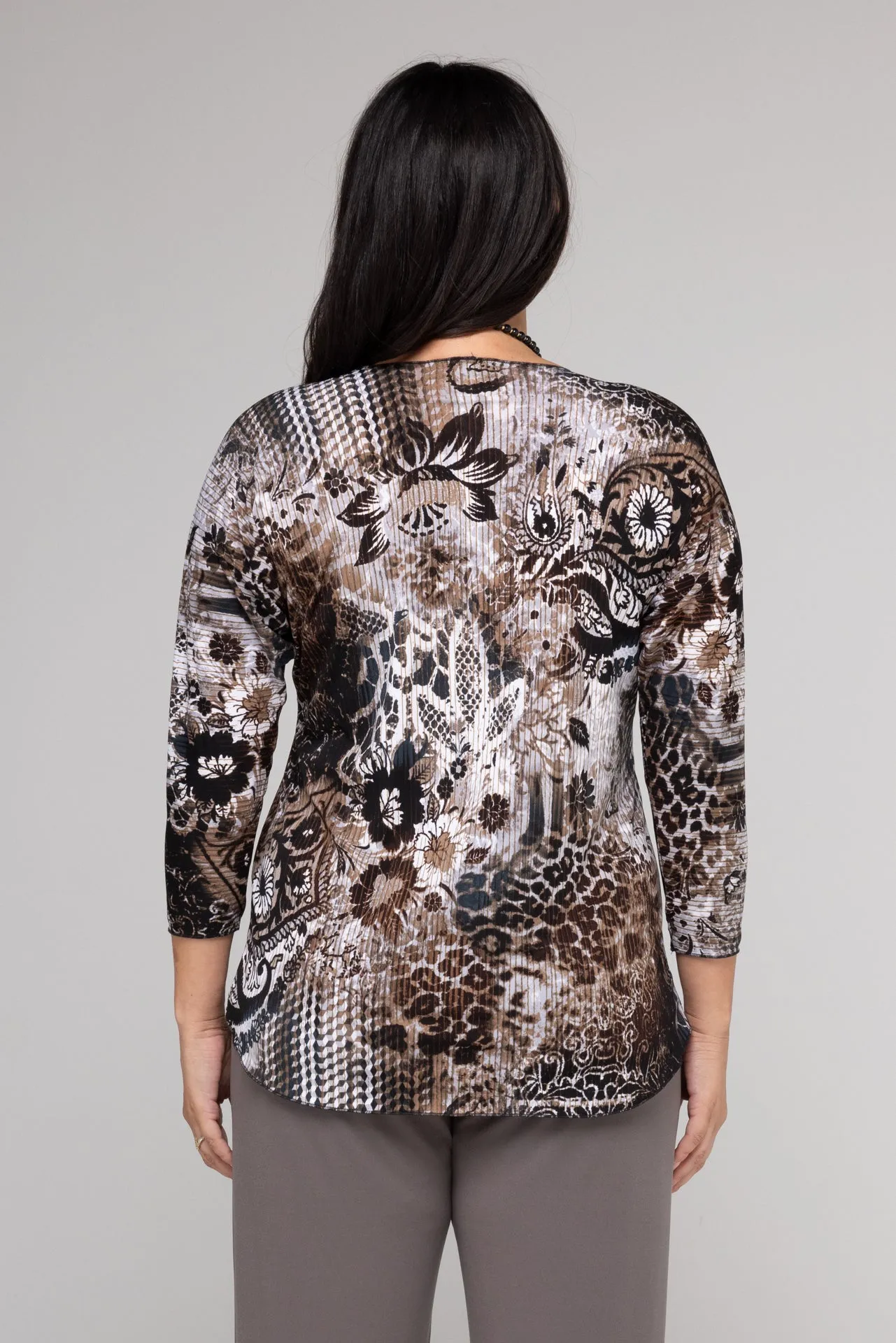 Feline Print 3/4 Sleeve Jersey Top