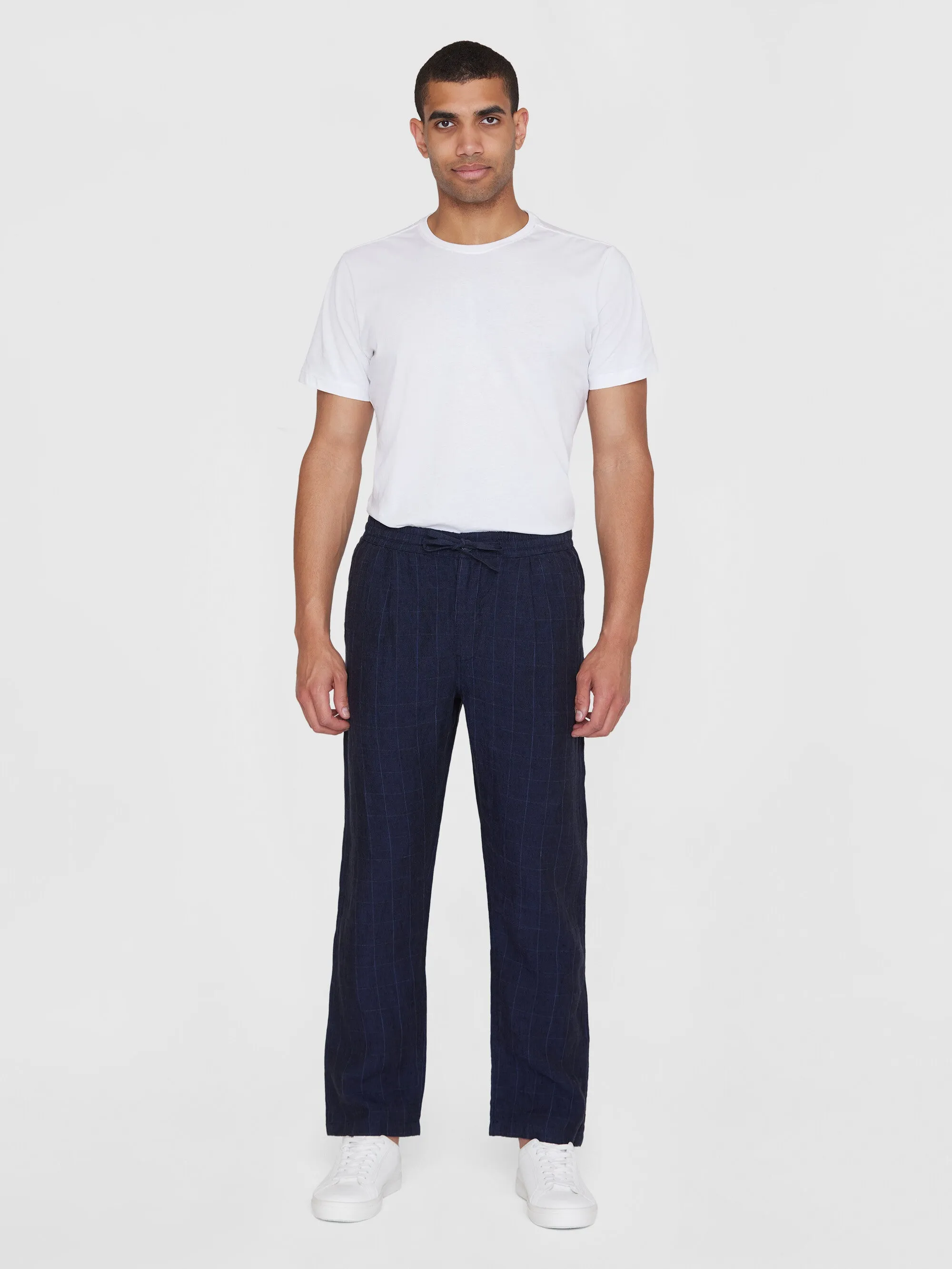 FIG loose checked linen pants - GOTS/Vegan - Night Sky